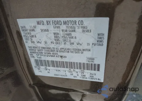 2008 Ford F150 Fx2/Lariat/Xl/Xlt z USA, uszkodzony, nr VIN 1FTPX12V88FA77720